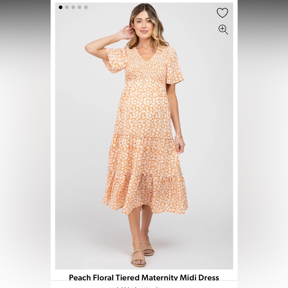 HAYDEN Peach Floral Tiered Maternity Midi Dress
